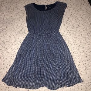 Blue and white knee length dress